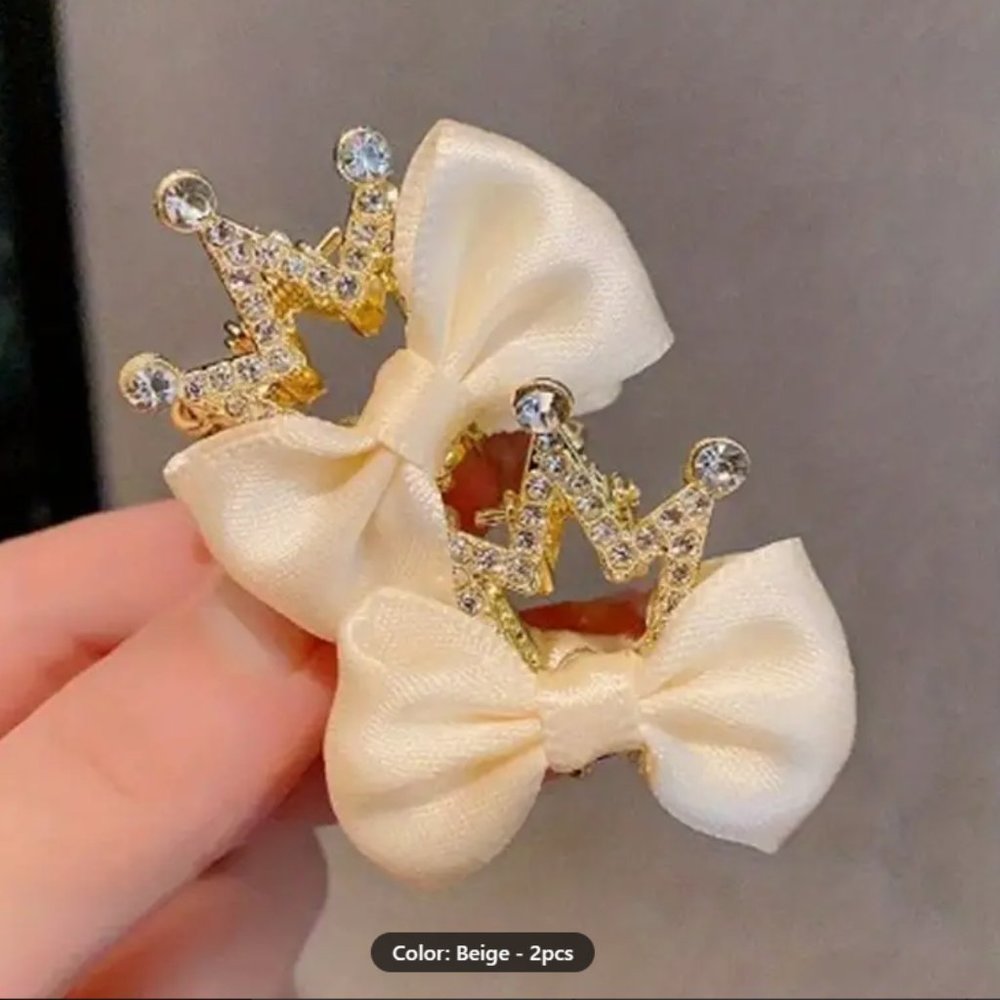 Little Girls Bowknot Crown Clips- 2pcs.